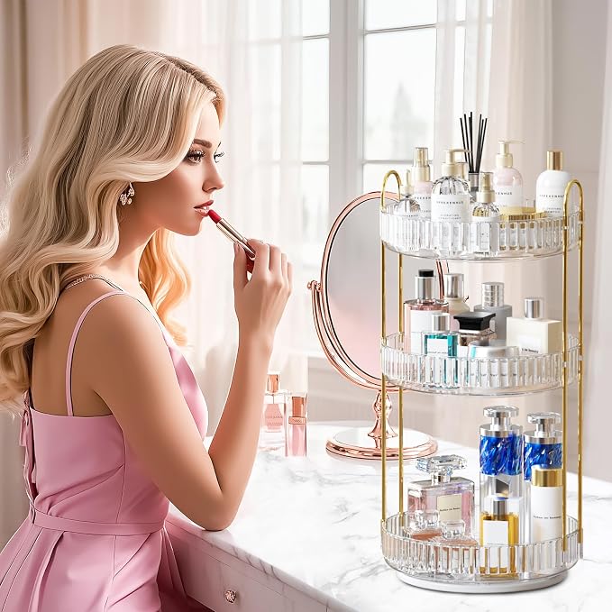 GTI 360°Rotating Makeup Organizer, 3 Tier Large Capacity Perfume Cosmetics - Image 2