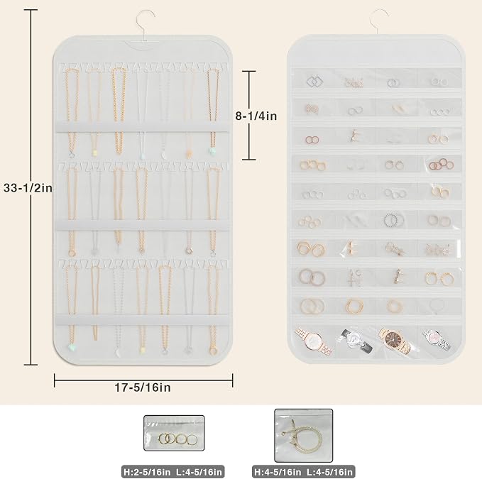 Hanging Jewelry Organizer Storage, 40 Pockets 36 Hooks Necklace Earring - Image 8