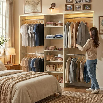 Homieasy Closet System, 4.5-11.5 Ft Expandable Closet Organizer, Light Oak | 5 - Image 2