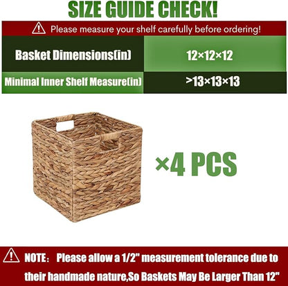12x12in Storage Baskets 4 Pcs Water Hyacinth Baskets, Foldable Handwoven - Image 2