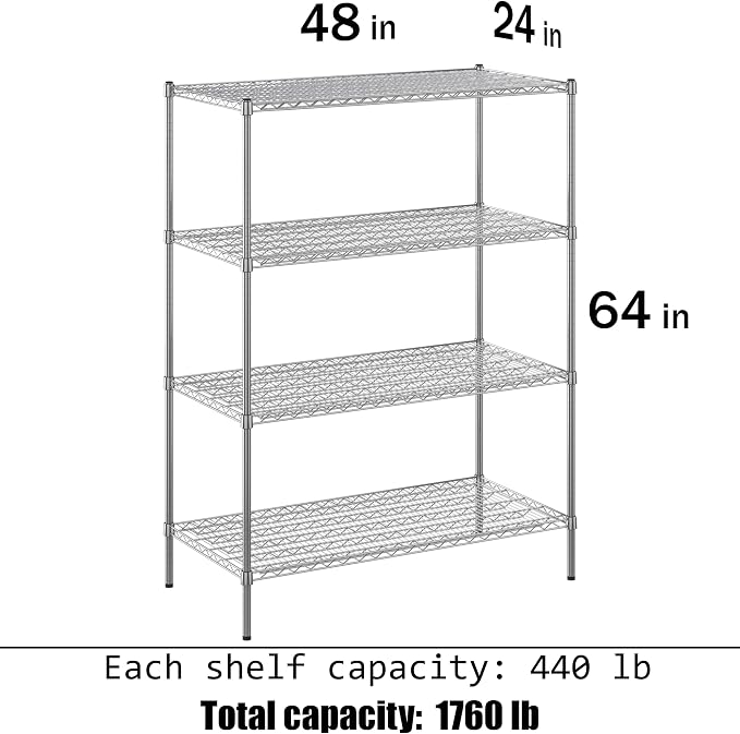 24" Deep x 48" Wide x 64" Height Wire Shelving Kit | 4-Tier | NSF Commercial - Image 3