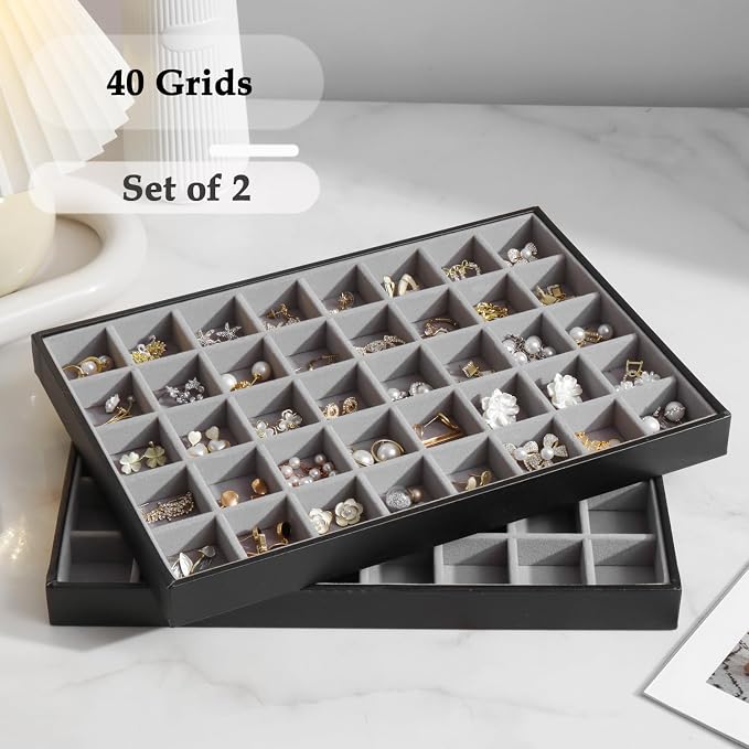 Large Jewelry Organizer Tray 2 Pack, Stackable Jewelry Storage Holder - Image 3