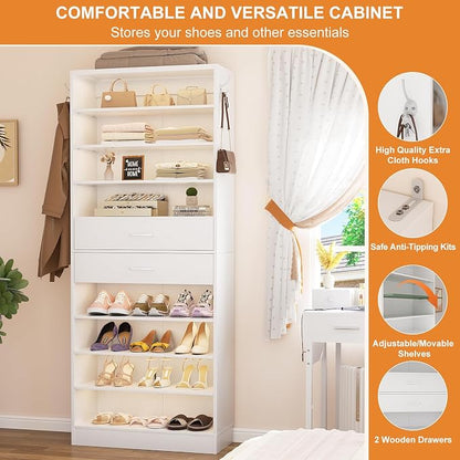 Aheaplus Tall Shoe Cabinet, 10 Tiers Wood Shoe Rack, Vertical Shoe Storage - Image 6