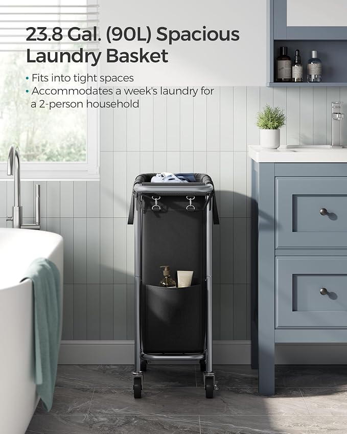 SONGMICS Laundry Basket with Wheels, Rolling Laundry Hamper, 23.8 Gallons - Image 3