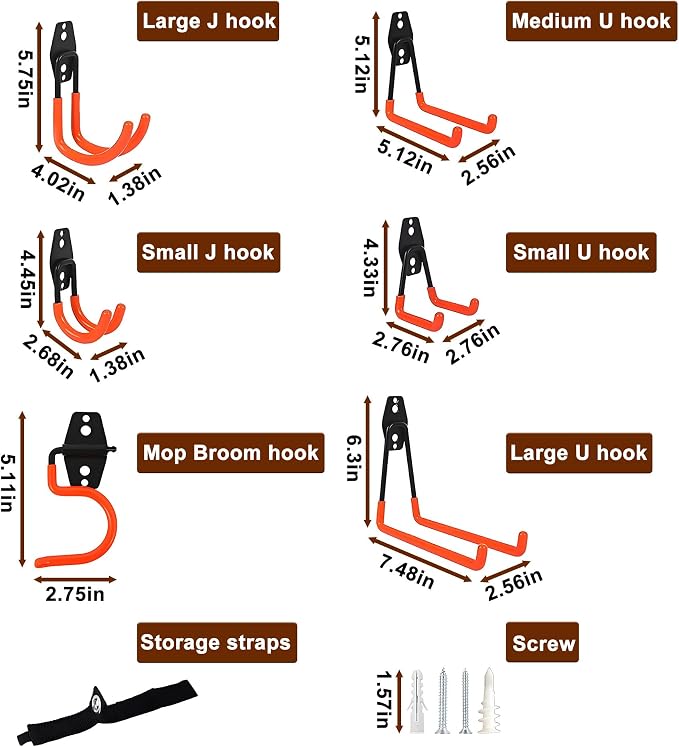 16 Pack Steel Wall Mount Garage Storage Hooks Heavy Duty | Anti-Slip Coating | - Image 2