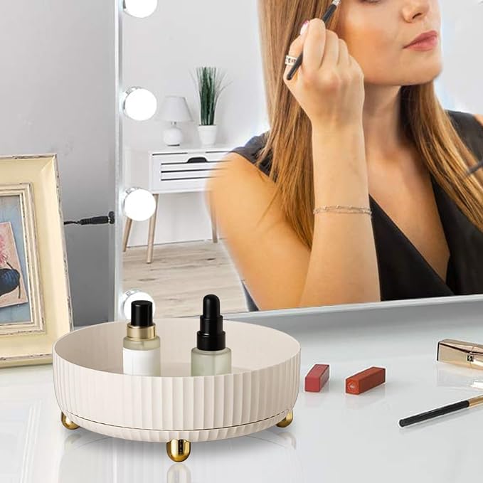 Rotating Makeup Organizer, 8.7 Inch Large Capacity Vanity Tray - Image 2