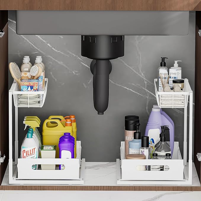 Ceetug Slide Out Under Sink Organizers and Storage, 2 Pack | 2 Tier, Sturdy by ceetug