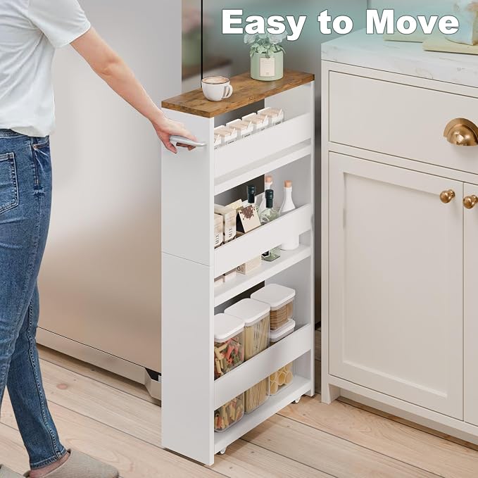 MARTY Rolling Storage Cart 4-Tier White Kitchen Cart - Image 2