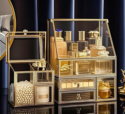 Hersoo Luxury Stackable Glass Cosmetic Organizer 3-Piece Set-Durable, Premium - Image 2