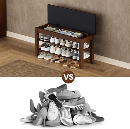 Homleke 2-Tier Solid Wood Shoe Rack Bench - Image 8