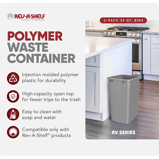 Rev-A-Shelf 2-Pack 35 Quart Polymer Replacement Trash Bin, Recycle Waste - Image 2