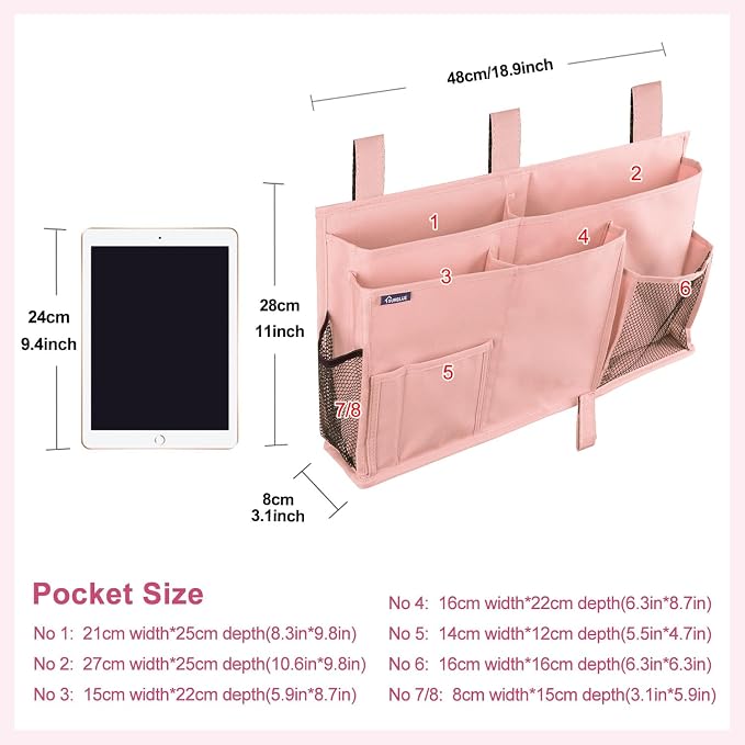 Surblue Bedside Caddy Hanging Bed Organizer Storage Bag Pocket - Image 2
