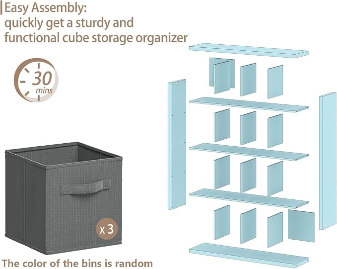 furtble Bookshelf with Storage Bins, 16-Cube Storage Organizer with Back Panels - Image 5