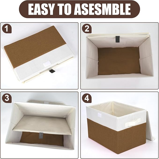 Large 22 Quart Linen Fabric Foldable Storage Bin Cube Organizer Basket - Image 3