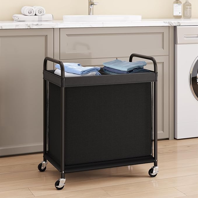 ELYKEN Laundry Hamper 2 Section, 100L Rolling Laundry Sorter - Image 2