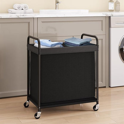 ELYKEN Laundry Hamper 2 Section, 100L Rolling Laundry Sorter - Image 2
