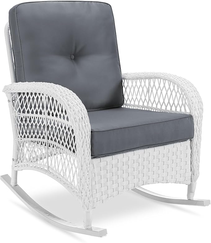VIVIJASON Outdoor Wicker Rocking Chair, Patio Rattan Rocker Chair by VIVIJASON