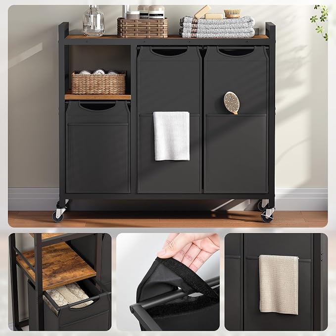HOOBRO Laundry Sorter with 3 Section, 29 Gal. Laundry Hamper with Wheels and - Image 4