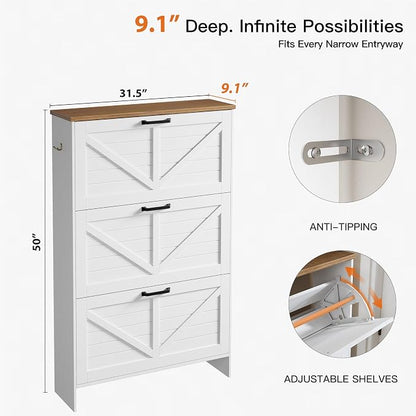 Shoe Cabinet for Entryway, 3 Flip Drawers Shoe Storage Cabinet - Image 2