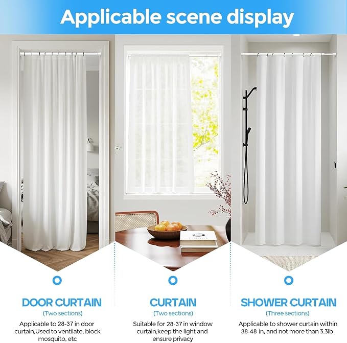 Spring Tension Curtain Rod 28-48'' 4 Pcs Adjustable Rods No Drilling | 5/8'' - Image 5