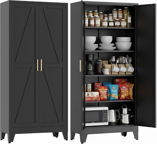 71"H Kitchen Pantry Storage Cabinet, Farmhouse Pantry Cabinet, Tree Doors by FIRMET