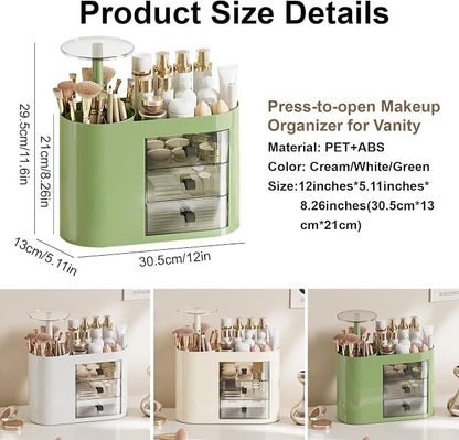 DASITON Makeup Organizer with 3 Drawers, Automatic Lifting Makeup Brush Holder - Image 6