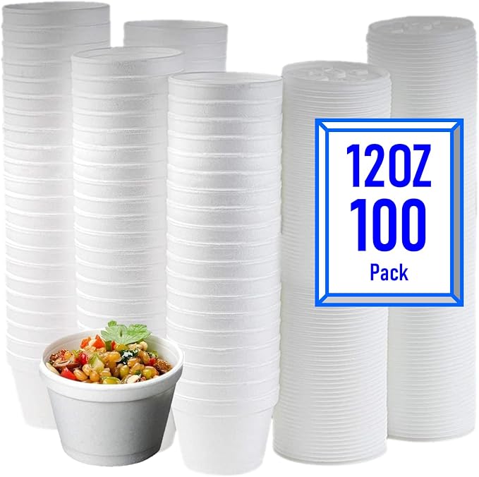 Mr Miracle Foam Bowl with Lid for Hot and Cold Foods – 12 Ounce Disposable Soup by MrMiracle