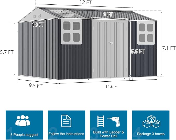 12x10 FT Metal Storage Shed - Image 2