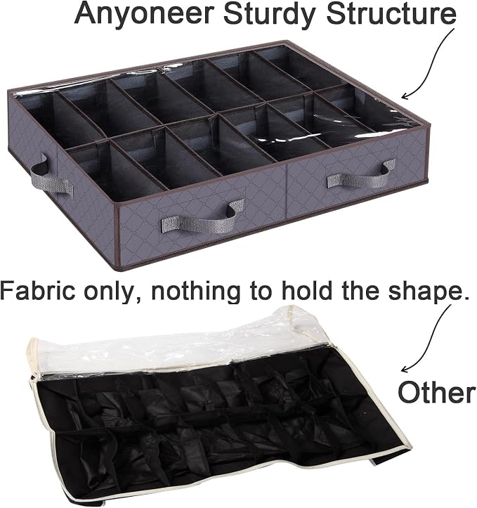 Under Bed Shoe Storage Organizer, Sturdy Structure, Adjustable Dividers - Image 5