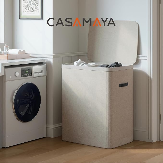 CASAMAYA Laundry Basket with Lid, Laundry Hamper 2 Section, 170L collapsible - Image 2