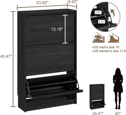 Shoe Cabinet with 3 Flip Drawers, 23.62" W Narrow Shoe Storage Cabinet - Image 2