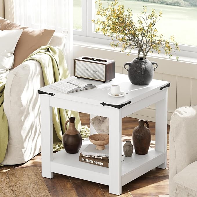 Homieasy End Table, 20 Inch Square End Table, Farmhouse Wood Side Table - Image 5