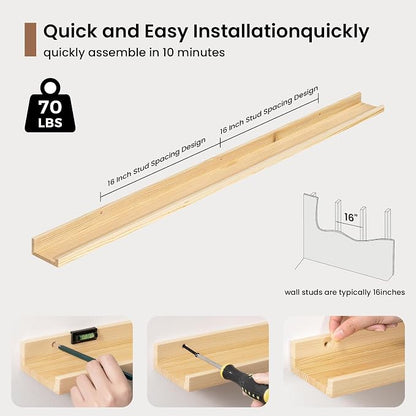 Picture Ledge Shelf, Solid Pine Wood Floating Shelves Set of 2, 48 Inches - Image 5