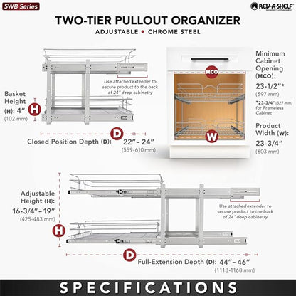 Rev-A-Shelf 2-Tier Kitchen Cabinet Pullout Shelf and Drawer Organizer Slide Out - Image 4