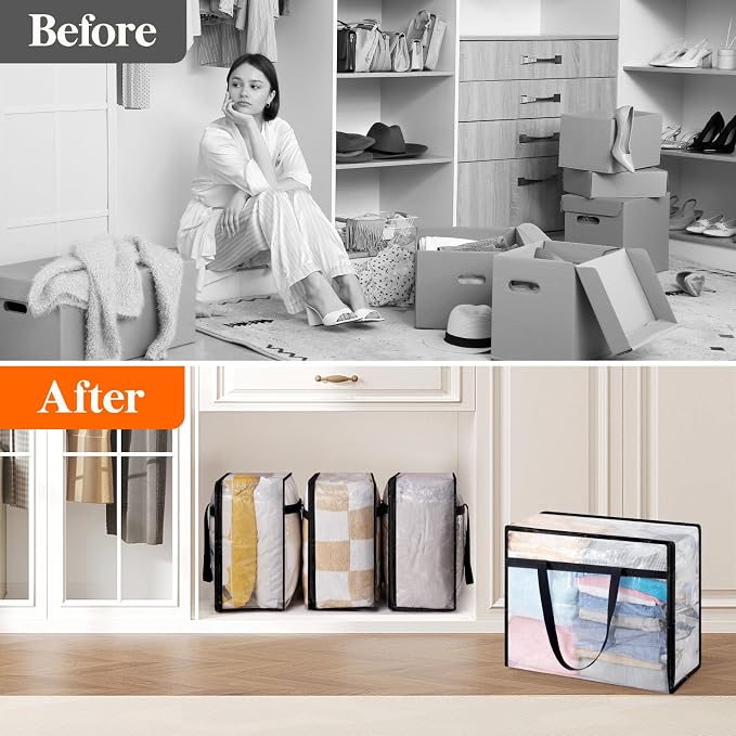Lifewit 2 Pack Clear Blanket Storage Bags, Foldable Plastic Clothes Organizer - Image 8