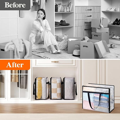 Lifewit 3 Pack Clear Blanket Storage Bags, Foldable Plastic Clothes Organizer - Image 8