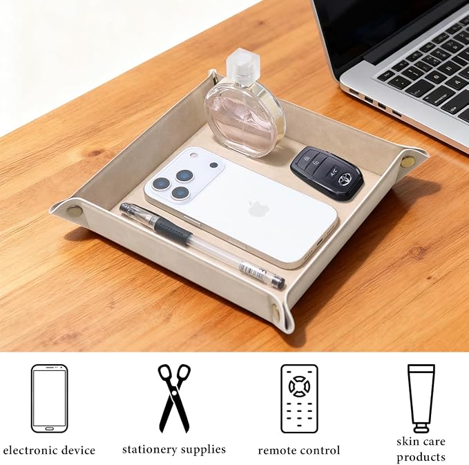 Valet Tray Desktop Storage Organizer – Premium PU Leather Catchall Bedside - Image 5