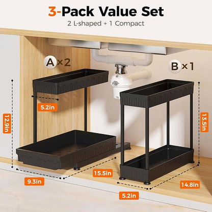 Sevenblue 3 Pack Multi-Purpose Pull-Out Storage Organizers, 2-Tier L-Shaped - Image 8