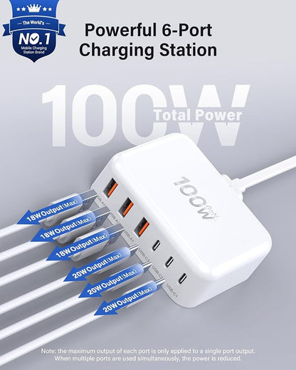 USB C Fast Charger, 100W GaN 6 Port Type C Charging Station Hub Block Cube - Image 2