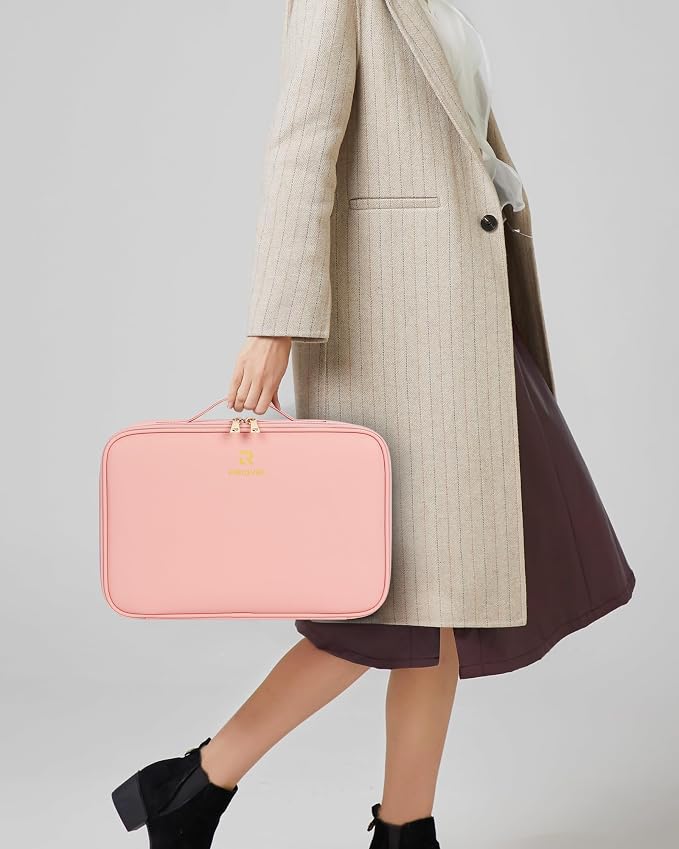 Relavel Travel Makeup Bag With LED Mirror, Portable Pink Cosmetic Case | - Image 7