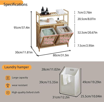 Double Tilt Out Laundry Hamper, Bamboo Hamper - Image 2