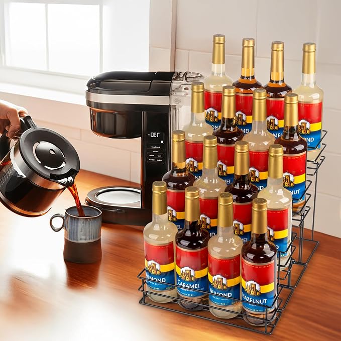 16 Bottle Capacity Coffee Syrup Organizer 4 Tier Coffee Syrup Stand Shelf - Image 5