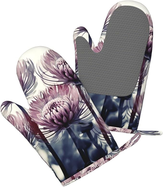 Flowers Print Oven Mitts Set of 2, Heat Resistant Silicone Oven Mittens Gloves - Image 3
