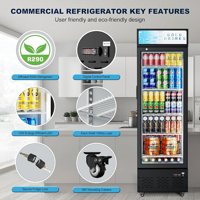 Commercial Glass Door Display Refrigerator 12 cu.ft Commercial Beverage - Image 3