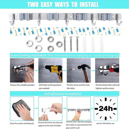 Broom Mop Holder Wall Mount Stainless Steel Tool Hanger Storage Organizer - Image 4