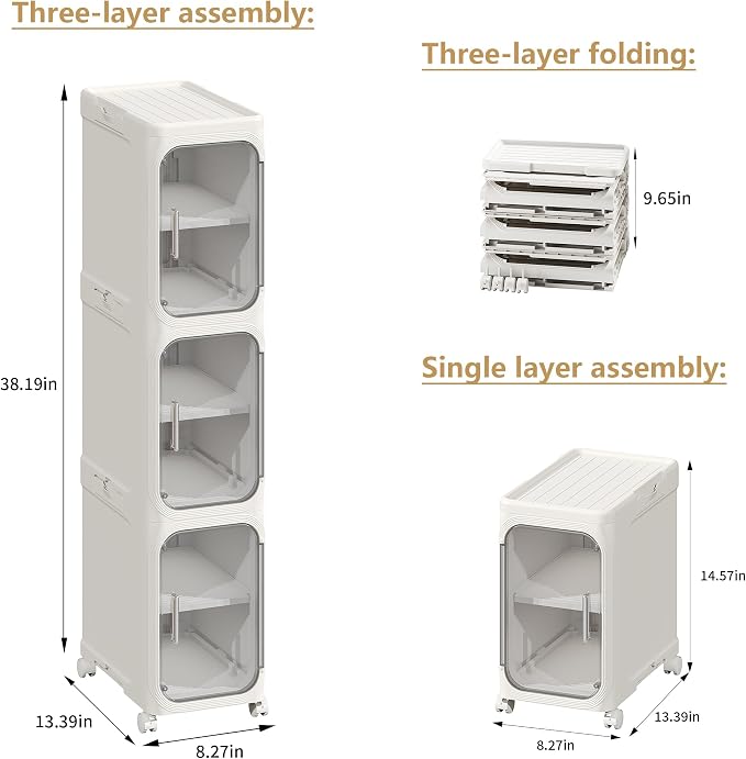 3-Tier Tall Narrow Storage Cabinet, Slim Bathroom Storage Cabinet - Image 2