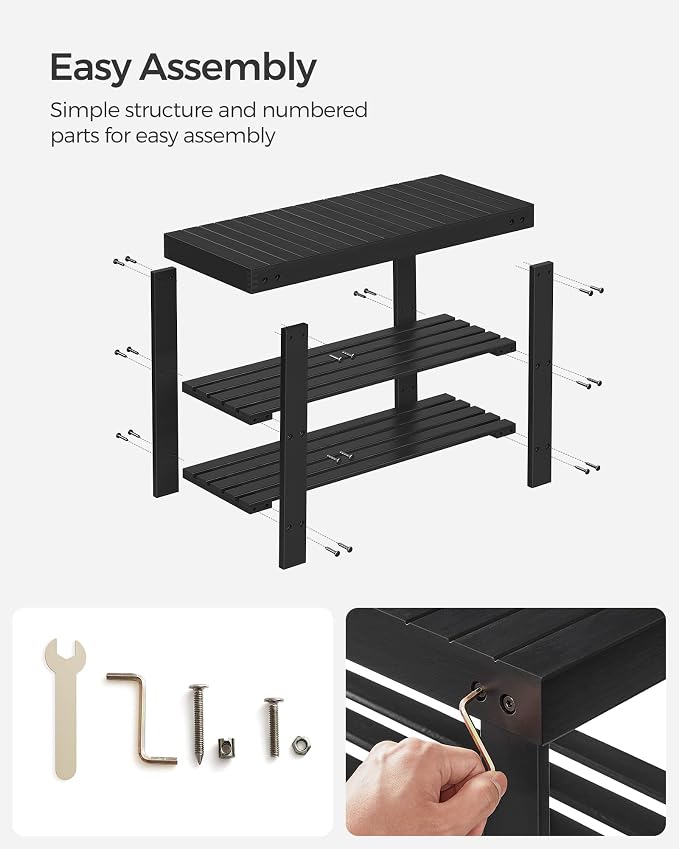 SONGMICS Shoe Rack Bench, 3-Tier Bamboo Shoe Storage Organizer, Entryway Bench - Image 8