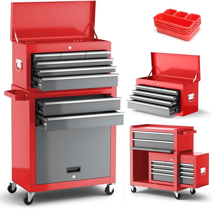 8-Drawer Tool Chest with Wheels, Detachable Top Tool Box, Tool Cabinet with by AIRAJ