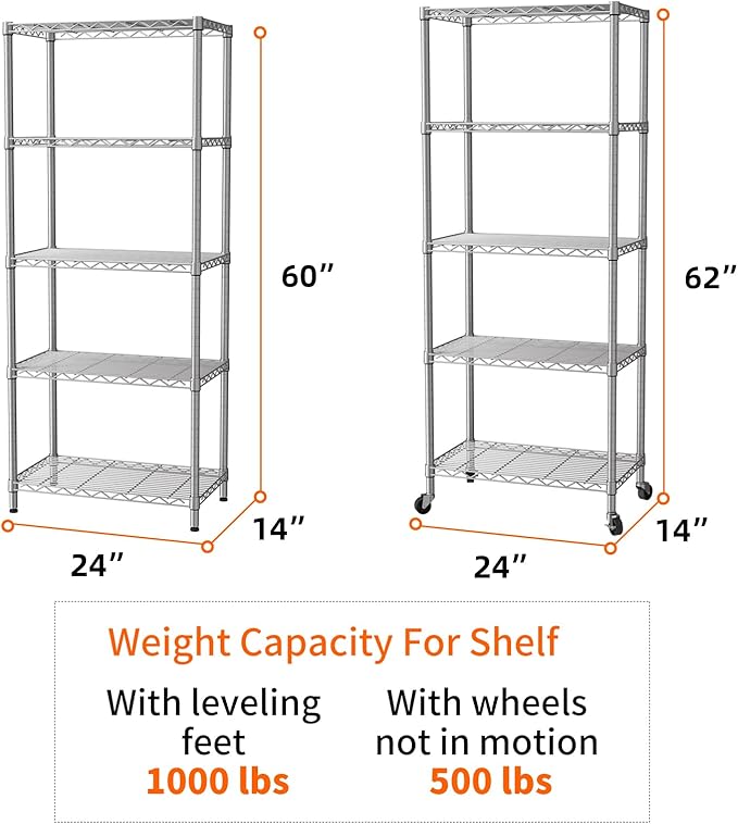 SINGAYE 5 Shelves Storage Shelf Wire Closet Bathroom Organizers Metal Pantry - Image 3