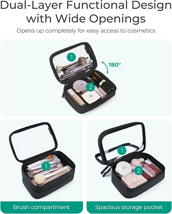 BAGSMART Double Layer Clear Makeup Bag, TSA-Approved Toiletry Bag, Large Opening - Image 3
